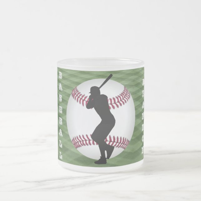 Baseball Player on Baseball Field with His Name Frosted Glass Coffee Mug (Center)