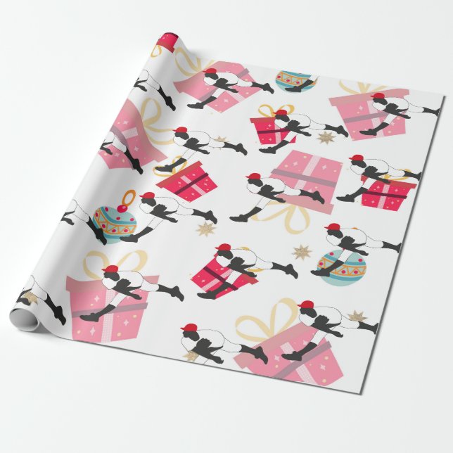 Baseball  Player on Christmas Gift   Wrapping Paper (Unrolled)