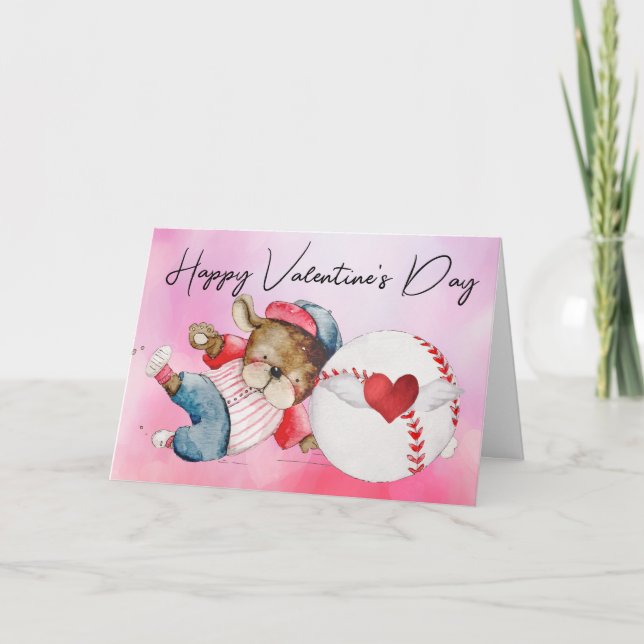 Baseball player on Valentine's Day watercolor  Card (Front)