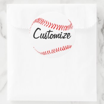 Baseball Player Or Team Custom Text Sports Party Classic Round Sticker by SoccerMomsDepot at Zazzle