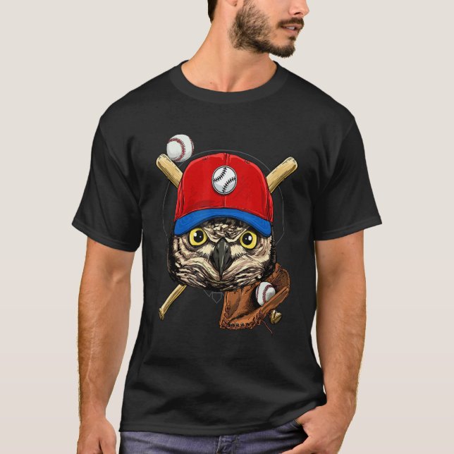 Baseball Player Owl Bird Pitcher Catcher Baseball  T-Shirt (Front)
