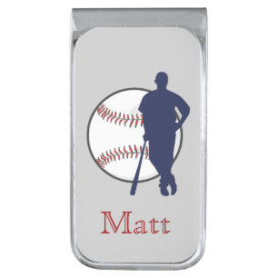 Baseball Player Personalized Silver Finish Money Clip