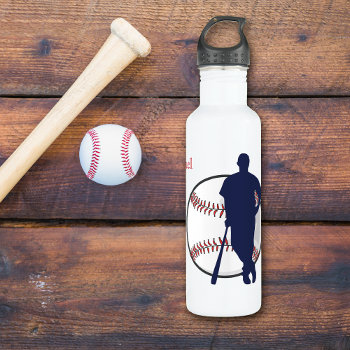 Baseball Player Personalized Stainless Steel Water Bottle by Westerngirl2 at Zazzle