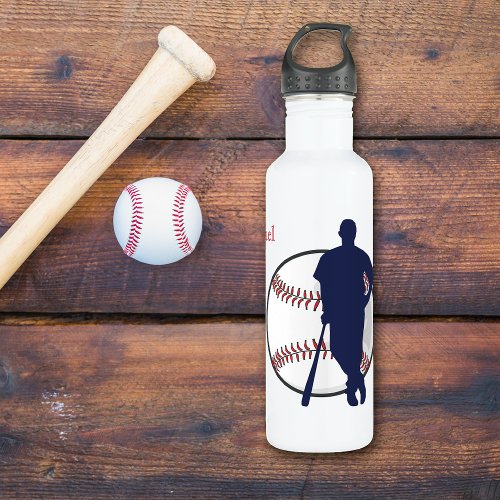 Baseball Player Personalized Stainless Steel Water Bottle