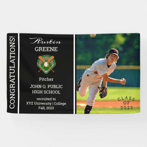 Baseball Player Photo Black Graduation  Banner