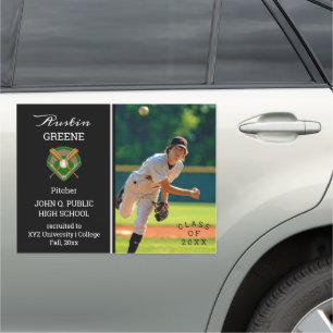 Baseball Player Photo Black Graduation  Car Magnet