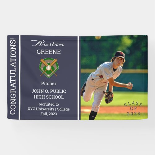Baseball Player Photo Blue Graduation Banner