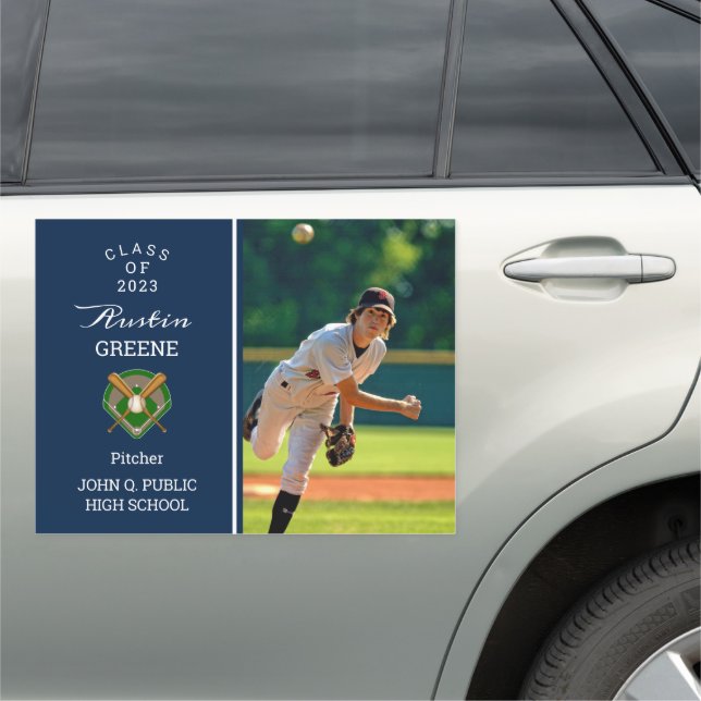 Baseball Player Photo Blue Graduation  Car Magnet (In Situ)