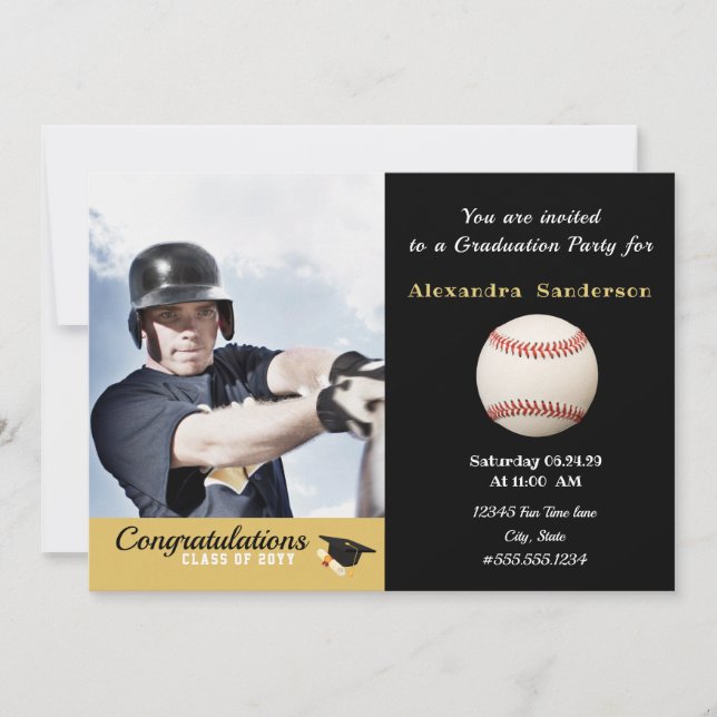 Baseball player Photo graduation class of 2022 Invitation (Front)