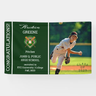 Baseball Player Photo Green Graduation Banner