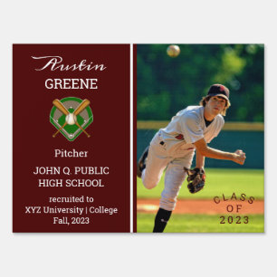 Baseball Player Photo Maroon Graduation Sign