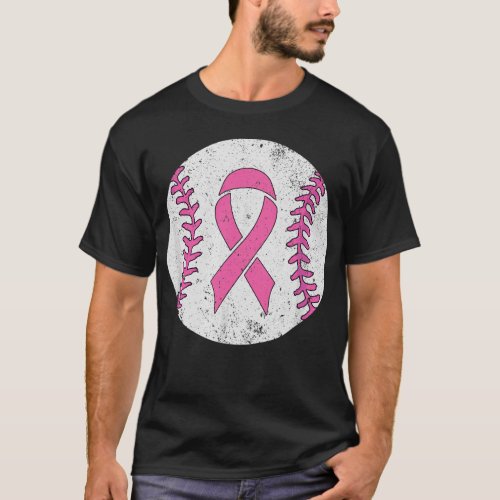 Baseball Player Pink Ribbon Breast Cancer Awarenes T_Shirt
