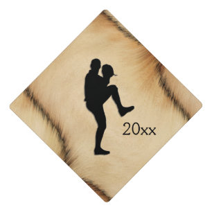 Baseball Player Pitcher Windup Rustic with Year Graduation Cap Topper