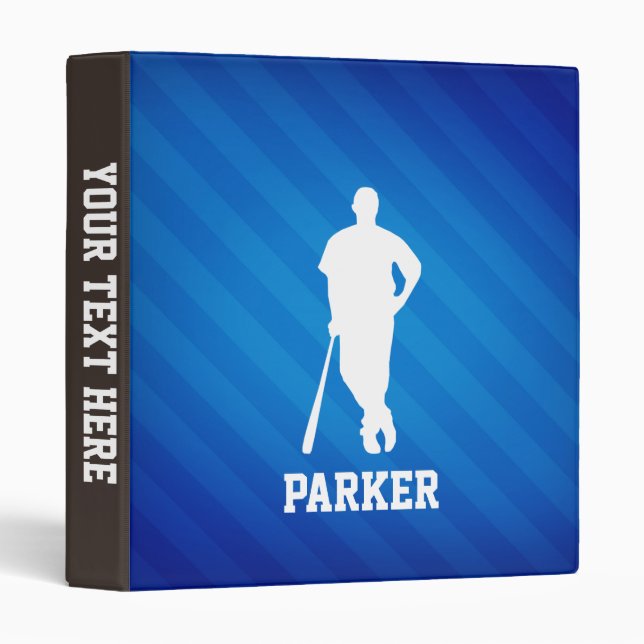 Baseball Player; Royal Blue Stripes 3 Ring Binder (Front/Spine)