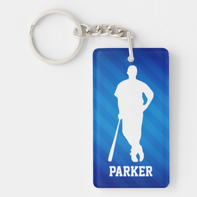 Baseball Player; Royal Blue Stripes Keychain (Front)