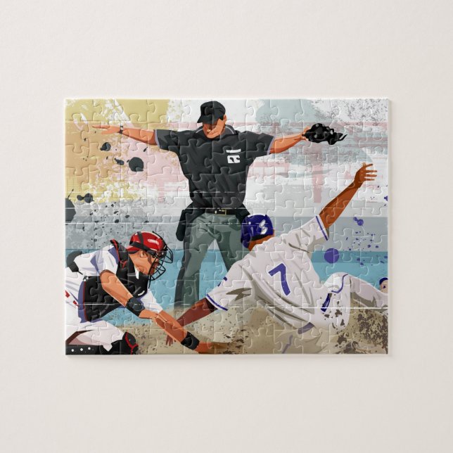Baseball player safe at home plate jigsaw puzzle (Horizontal)