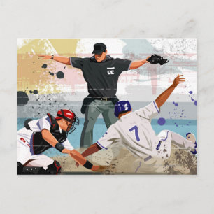 Baseball player safe at home plate postcard