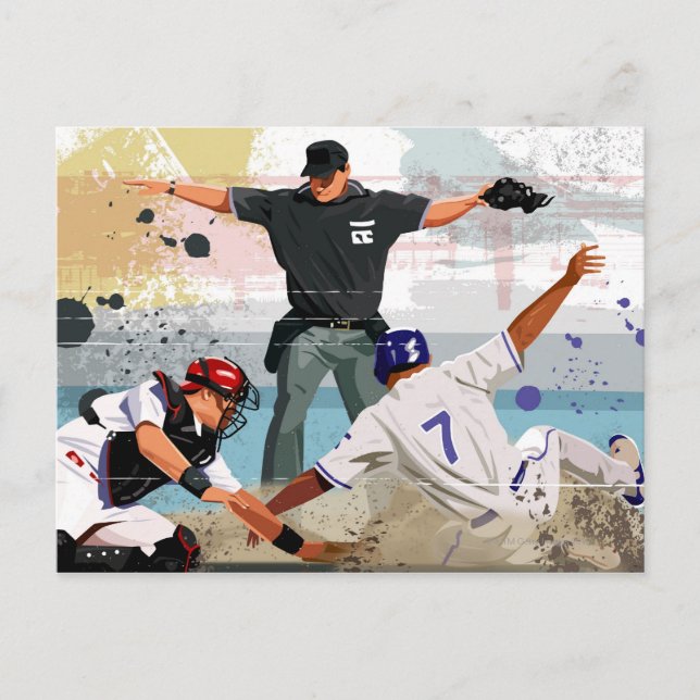 Baseball player safe at home plate postcard (Front)