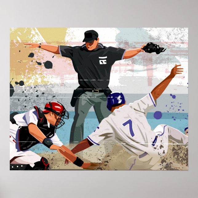 Baseball player safe at home plate poster (Front)