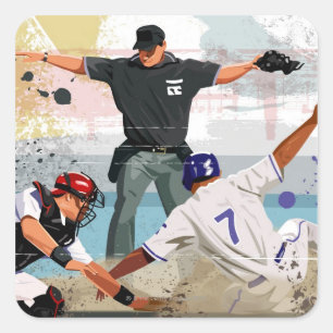Baseball player safe at home plate square sticker