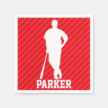 Baseball Player; Scarlet Red Stripes Napkins by Birthday_Party_House at Zazzle