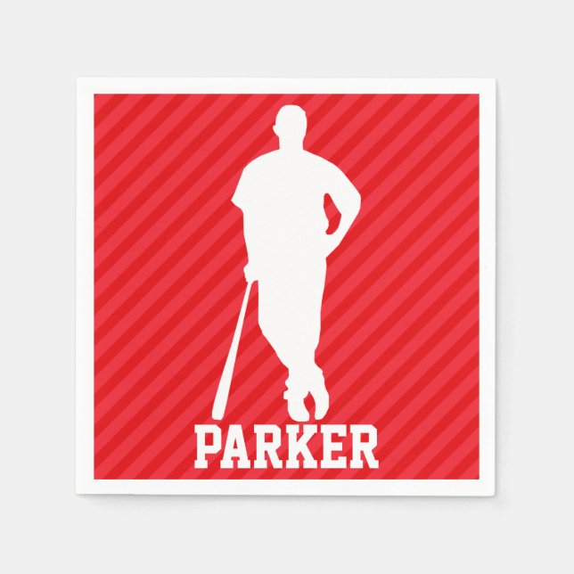 Baseball Player; Scarlet Red Stripes Napkins (Front)