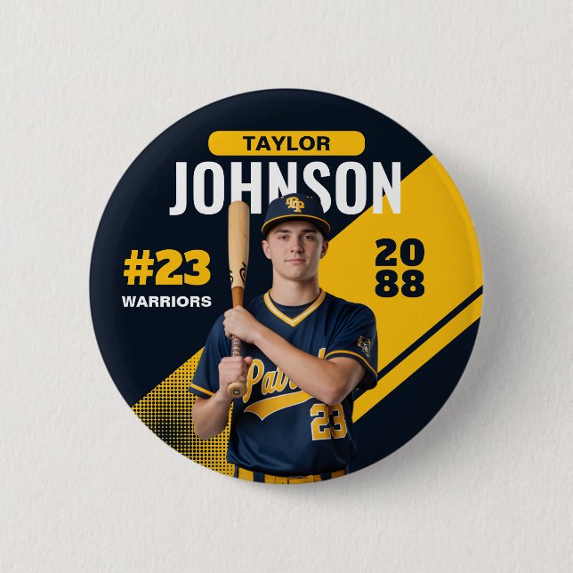 Baseball Player Senior Night Custom Photo Sports Button (Front)