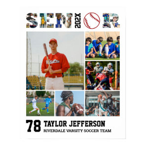 Baseball Player Senior Night Sports Photo Collage Poster