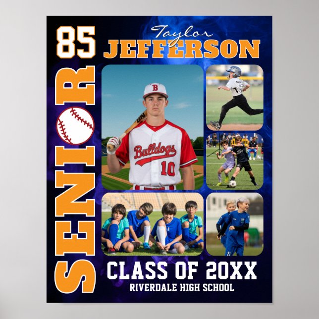 Baseball Player Senior Night Sports Photo Collage Poster (Front)