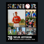 Baseball Player Senior Night Sports Photo Collage Poster<br><div class="desc">Personalized baseball senior sports photo collage for athlete and baseball player. This customizable photo gift is perfect for senior night, sports award banquet or birthday gift for your athlete son, daughter or student. It's a great way to display precious moments and memories from their sports games. The poster features a...</div>