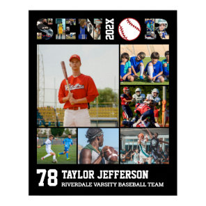 Baseball Player Senior Night Sports Photo Collage Poster