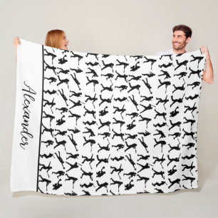 Baseball Player Silhouette Black & White Name Fleece Blanket
