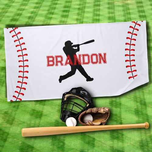 Baseball Player Silhouette With Name White Sports  Beach Towel