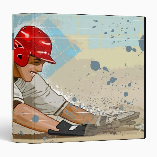 Baseball Player Sliding 3 Ring Binder (Front/Spine)