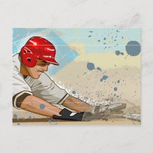 Baseball player sliding into base postcard
