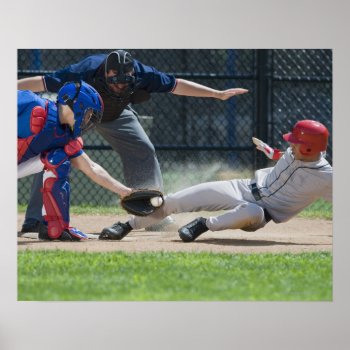 Baseball Player Sliding Into Home Plate Poster by prophoto at Zazzle