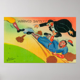 Baseball Player Sliding to Base, Arriving Poster