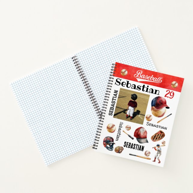 Baseball Player Softball PERSONALIZED Photo & Name Notebook (Inside)