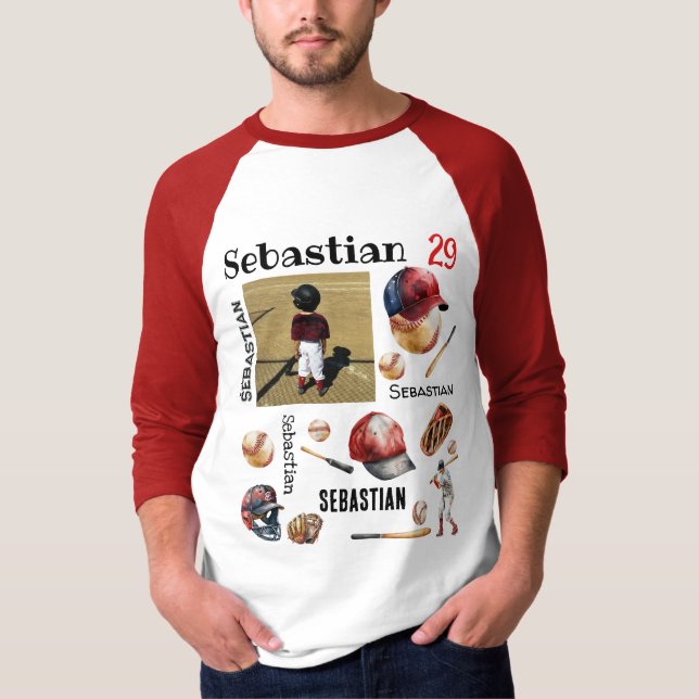 Baseball Player Softball PERSONALIZED Photo Name T-Shirt (Front)