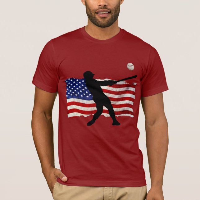 Baseball Player Sports Ball Game USA Flag T-Shirt (Front)