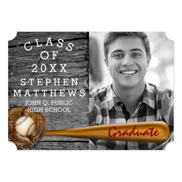 Baseball Player Sports Rustic Photo Graduation Card
