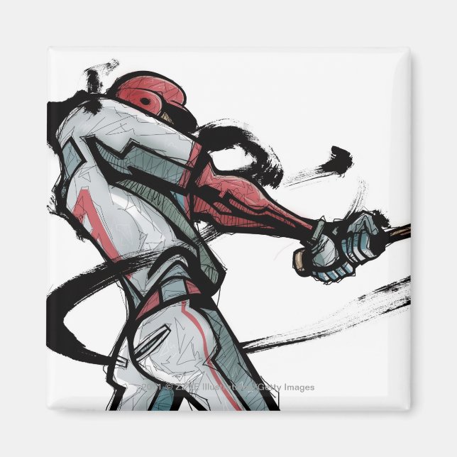 Baseball player swinging bat, side view magnet (Front)