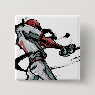 Baseball player swinging bat, side view pinback button