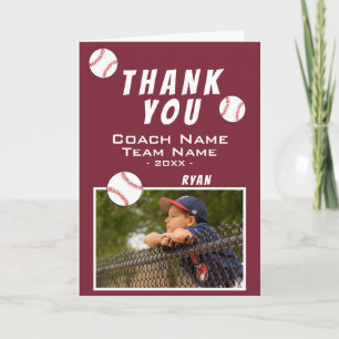 Baseball Player Team Name Photo Coach Thank You Card