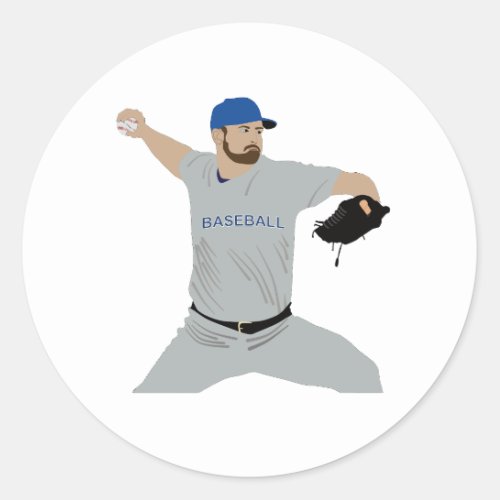 Baseball player throwing the ball classic round sticker