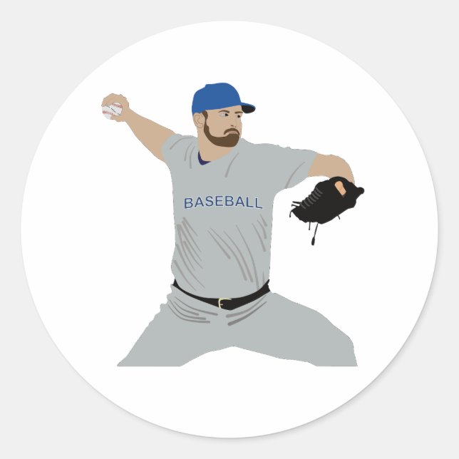 Baseball player throwing the ball classic round sticker (Front)