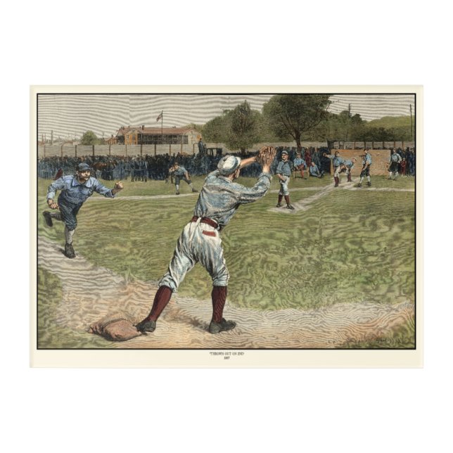 Baseball Player Thrown Out at Second Base Acrylic Print (Front)