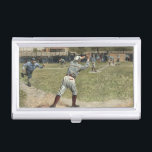 Baseball Player Thrown Out at Second Base Business Card Holder<br><div class="desc">This painting belongs in Ken Burns' baseball documentary! A player is thrown out at second as he hustles to reach the base. The perfect gift for the seamhead in your life!</div>