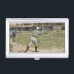 Baseball Player Thrown Out at Second Base Business Card Holder<br><div class="desc">This painting belongs in Ken Burns' baseball documentary! A player is thrown out at second as he hustles to reach the base. The perfect gift for the seamhead in your life!</div>