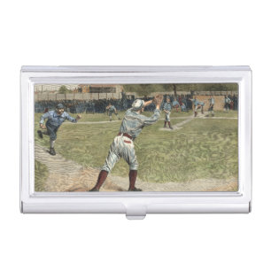 Baseball Player Thrown Out at Second Base Business Card Holder